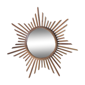 Miroir rotin soleil années 60 - 45 cm