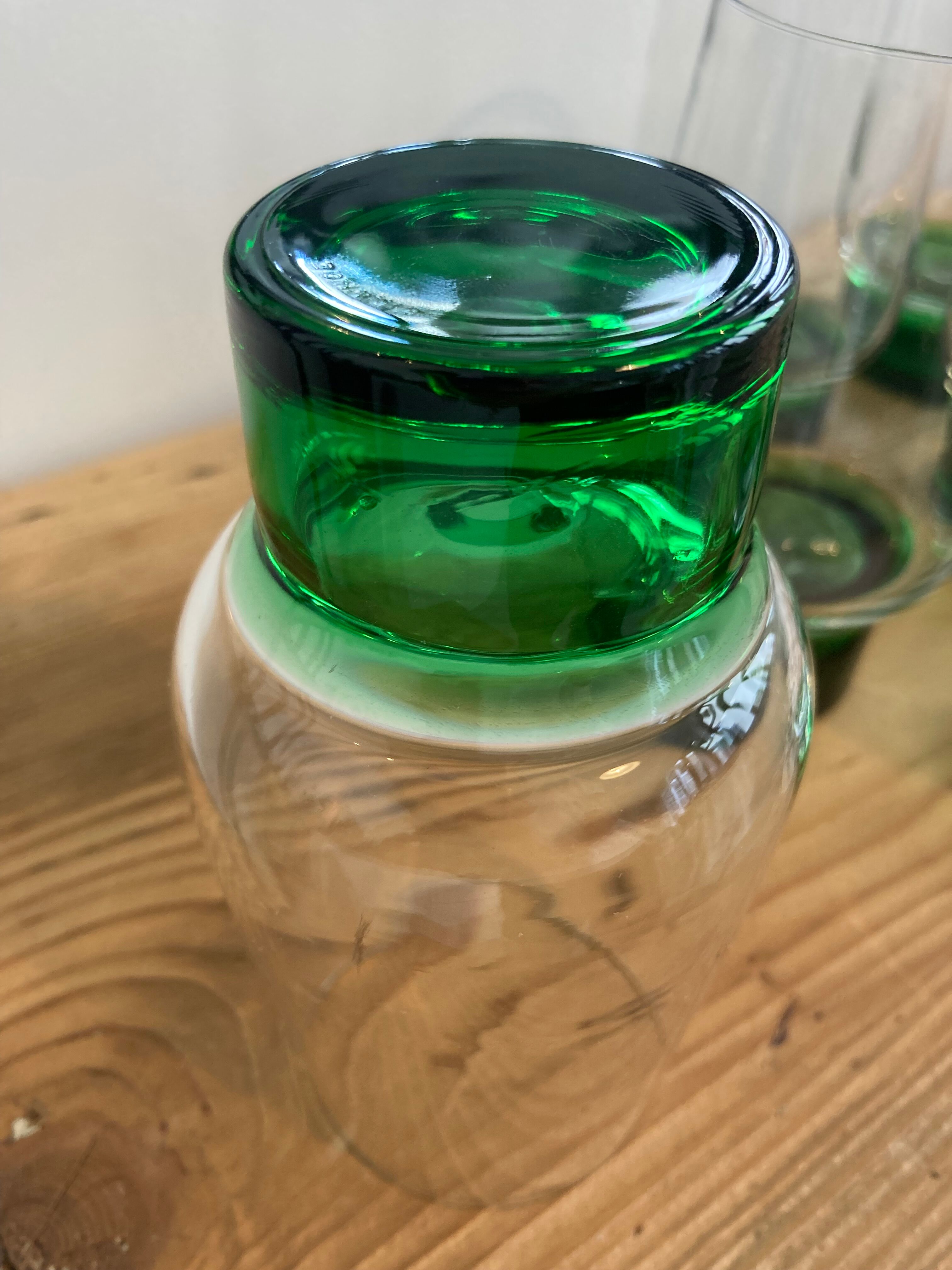 Set of 6 large Luminarc green foot glasses