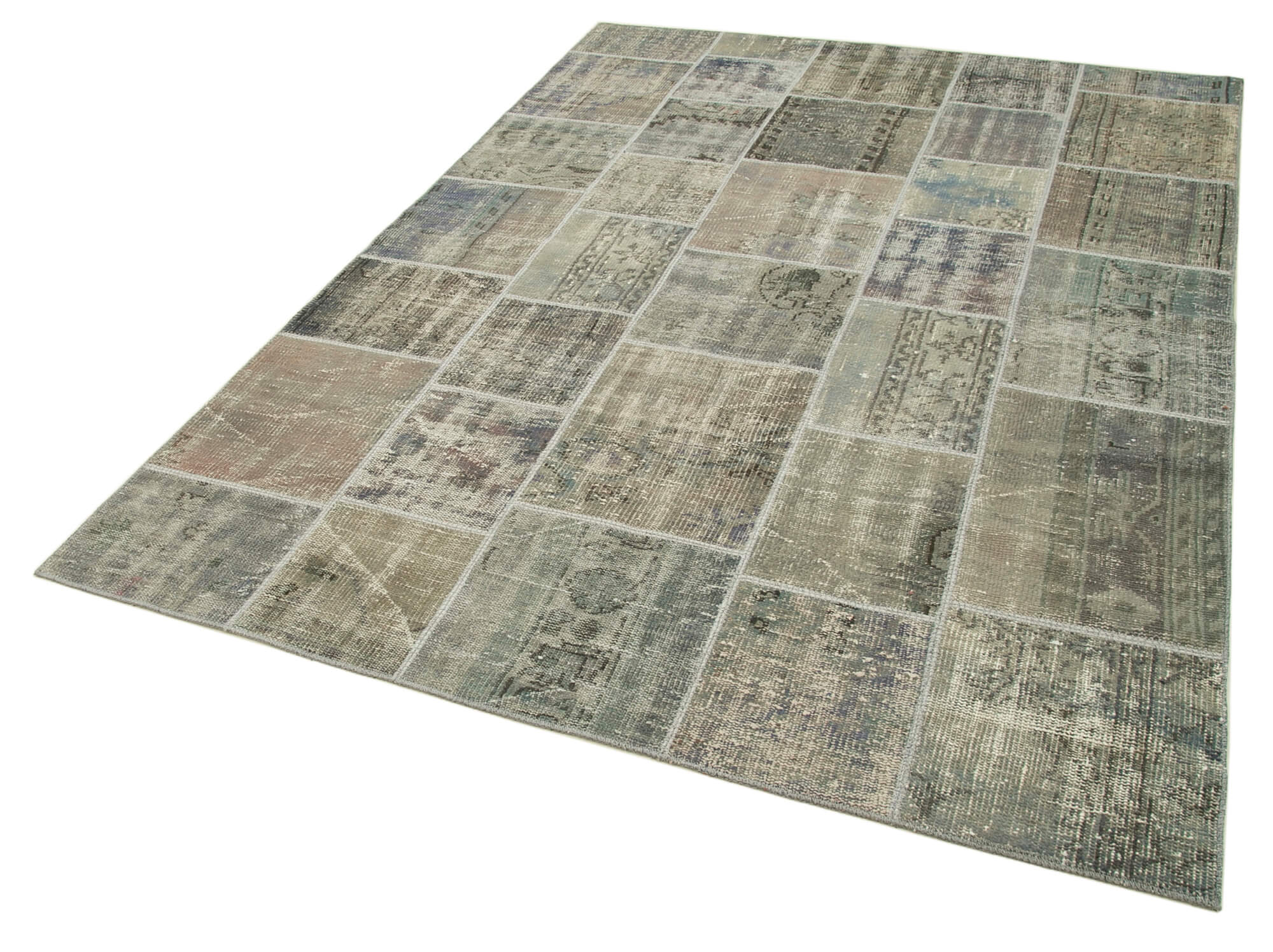 Handwoven oriental vintage 172 cm x 242 cm grey patchwork rug