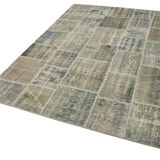Handwoven oriental vintage 172 cm x 242 cm grey patchwork rug