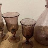 Biot bubble glass service, amethyst, handmade and mouth blown.