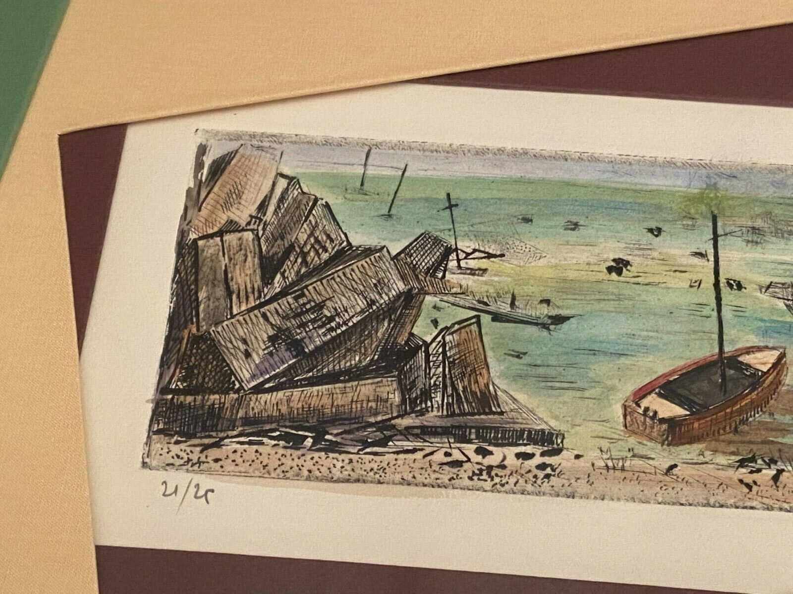 Original framed lithograph signed Ph. Granat numbered 21/25 seaside