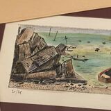 Original framed lithograph signed Ph. Granat numbered 21/25 seaside