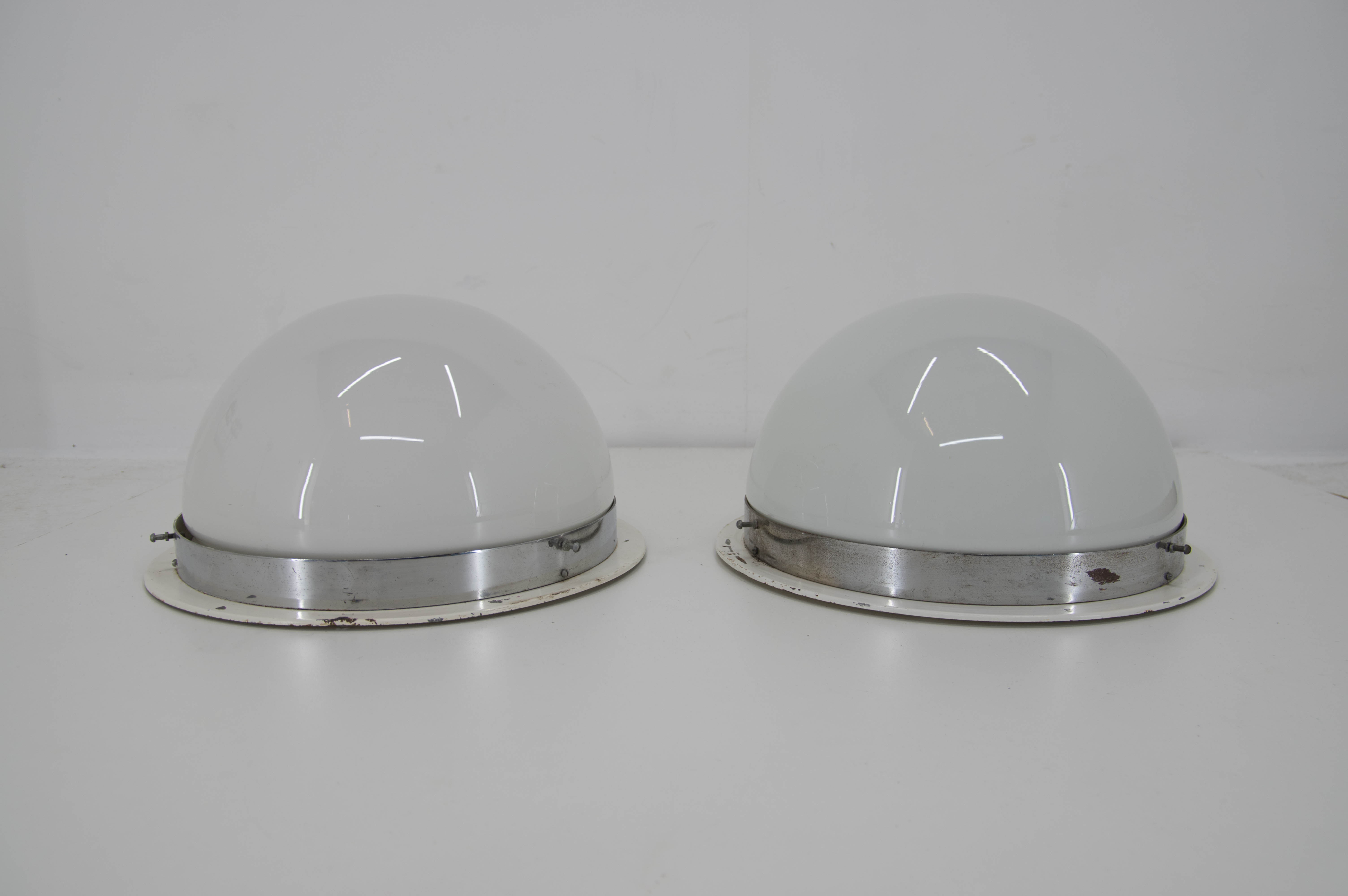 Big Bauhaus Chrome Flush Mount or Wall Light , 1940s, EIGHT items Available