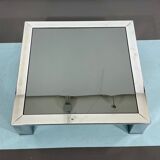 Mid-century chrome and dark mirror glass side table attributed to Saporiti. Italy 1970s