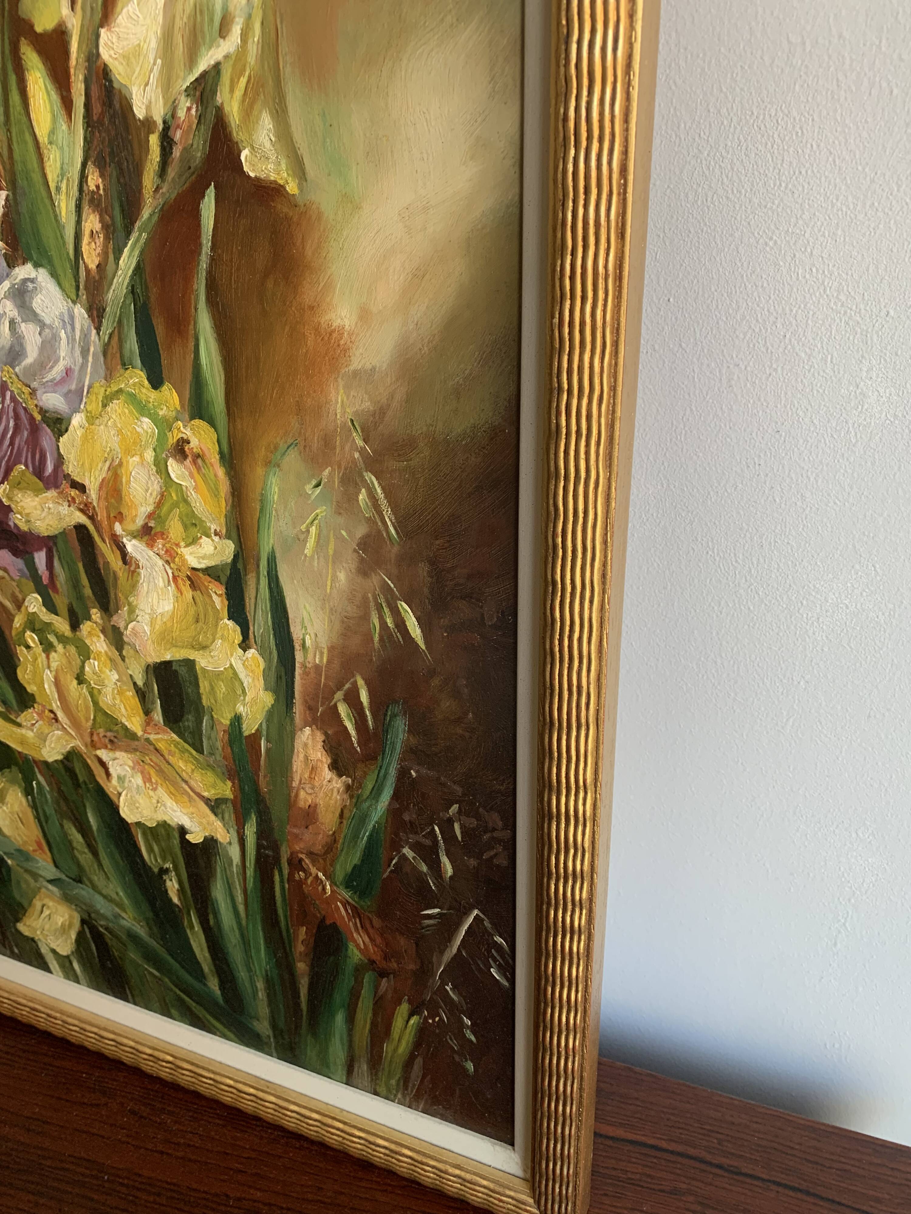 Peinture à l'huile vintage d'iris
