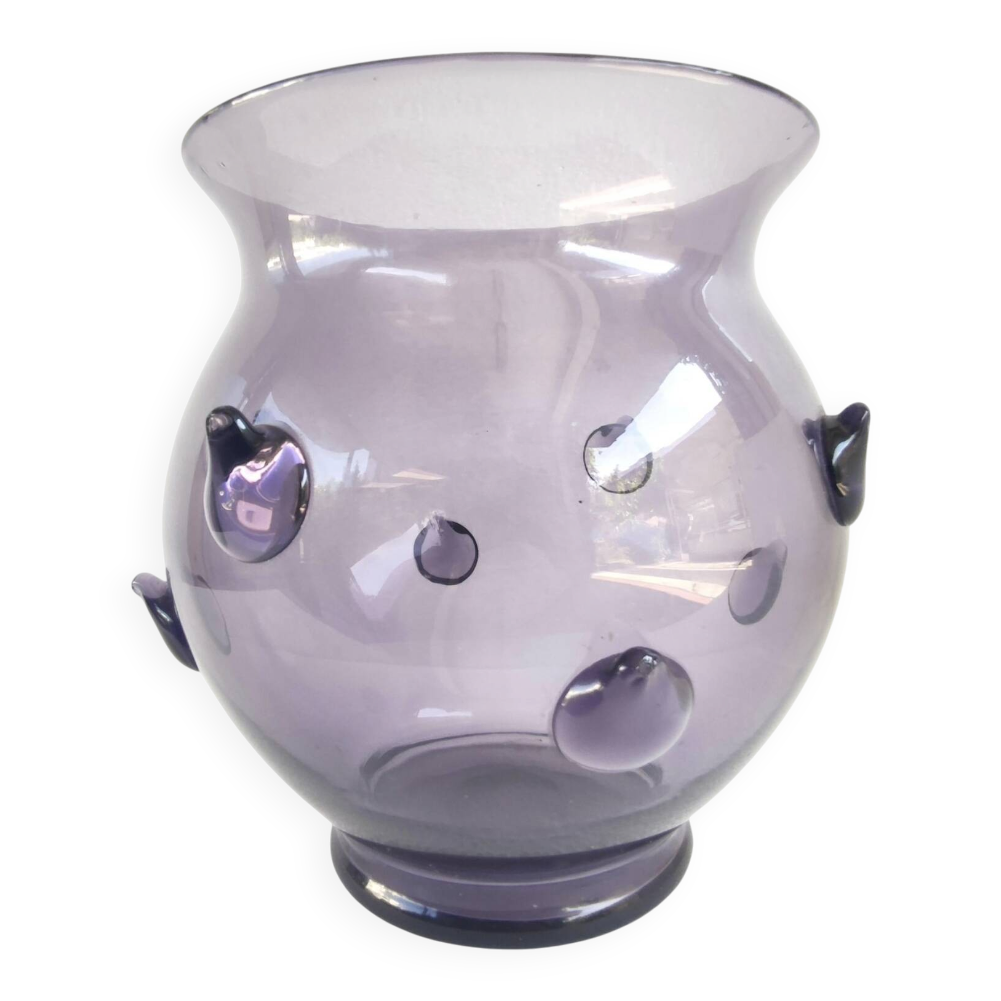 Amethyst Blown Murano Glass Vase with Bugne in the Style of Zecchin