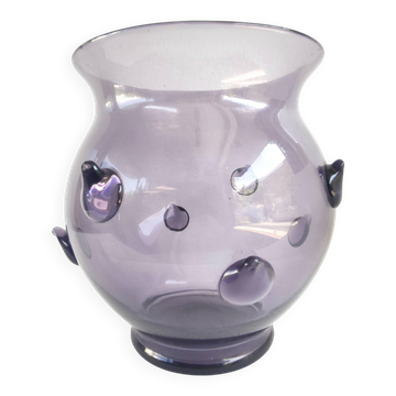 Amethyst Blown Murano Glass Vase with Bugne in the Style of Zecchin