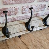 Solid teak coat hook with 4 double cast iron hooks