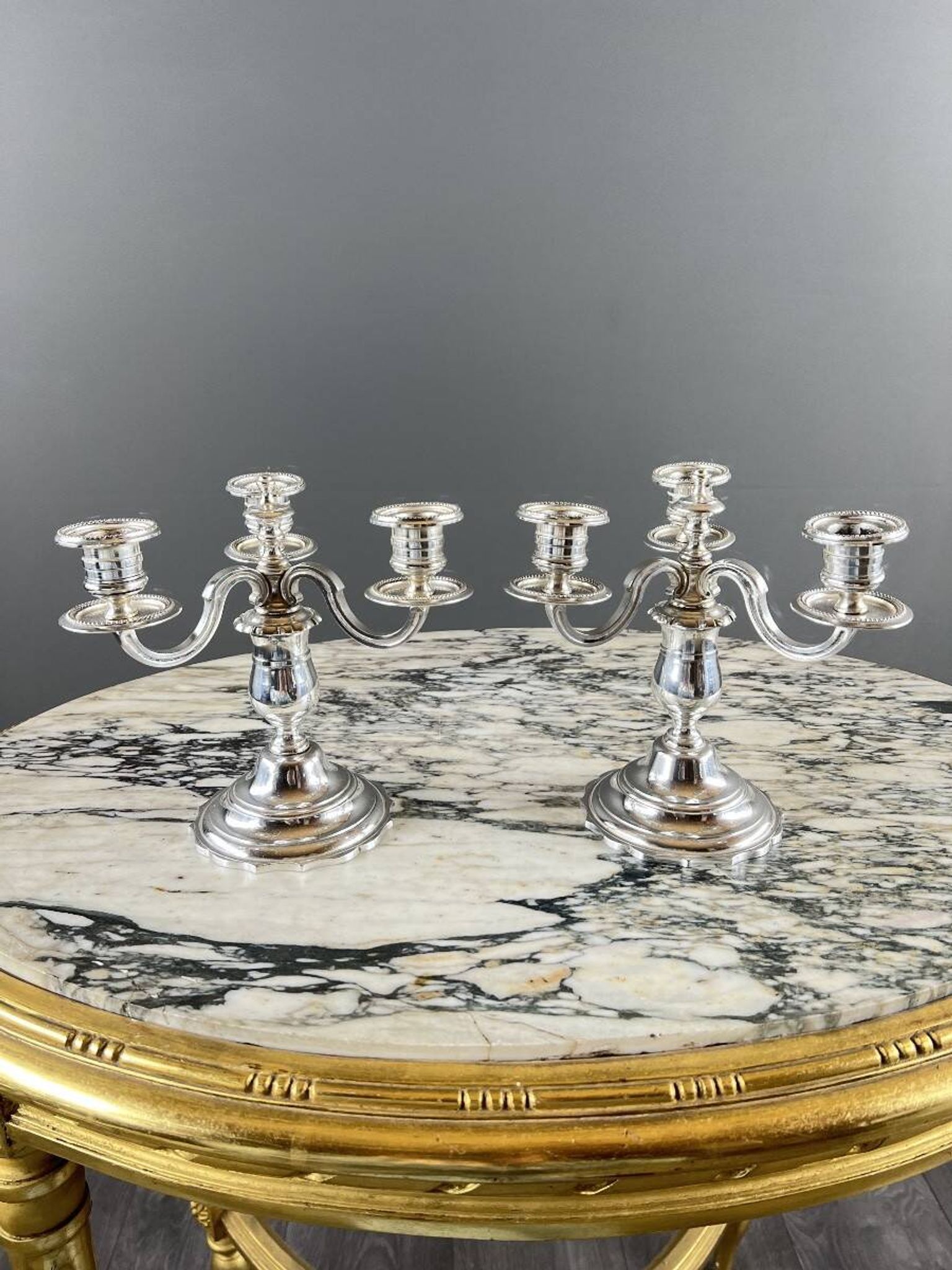 Pair of silver-plated candelabra, 20th century