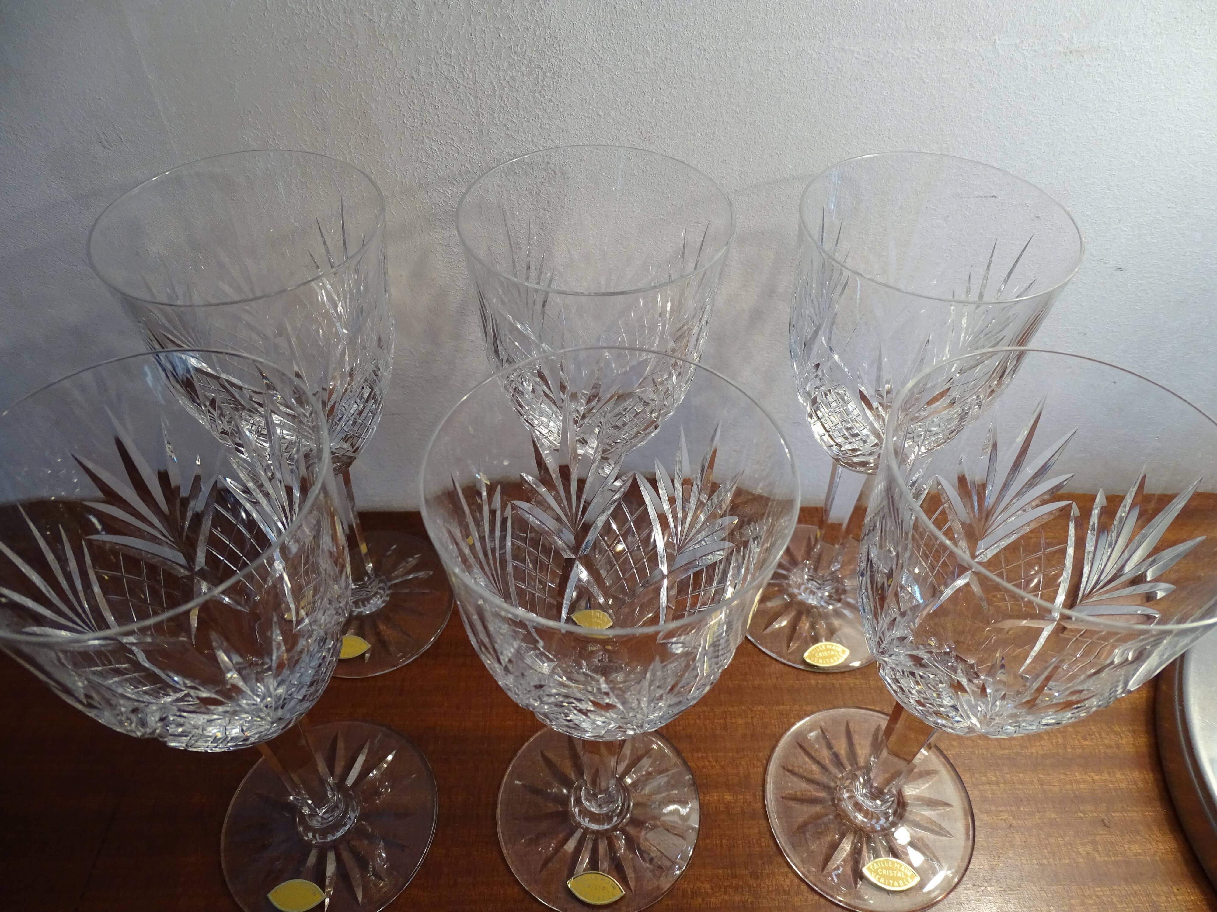 6 antique cut crystal water glasses from Lorraine