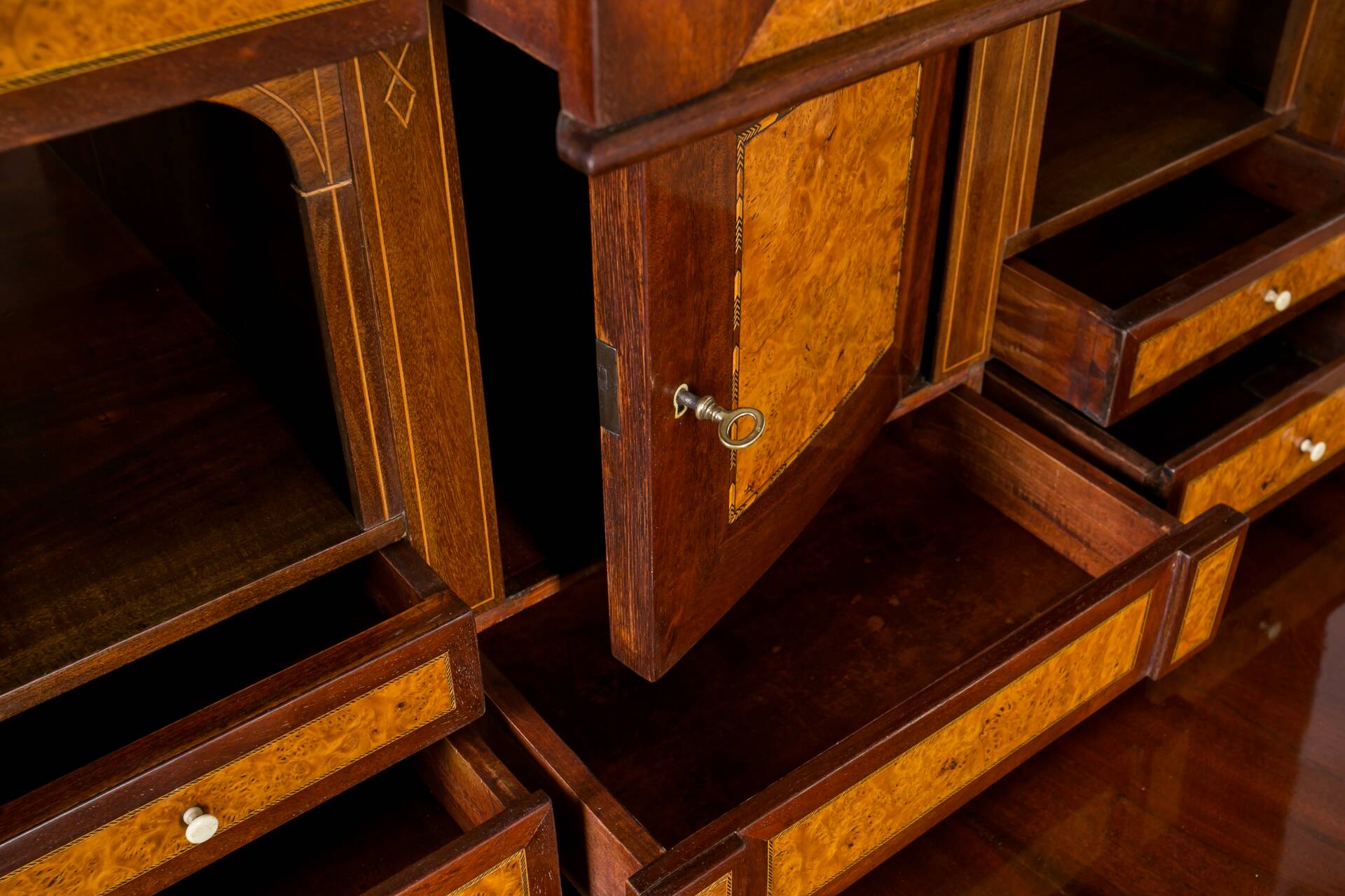 19th Century Mahogany Secretary Desk, French Polish