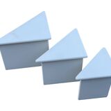 Set of three triangle side tables wood white creme design