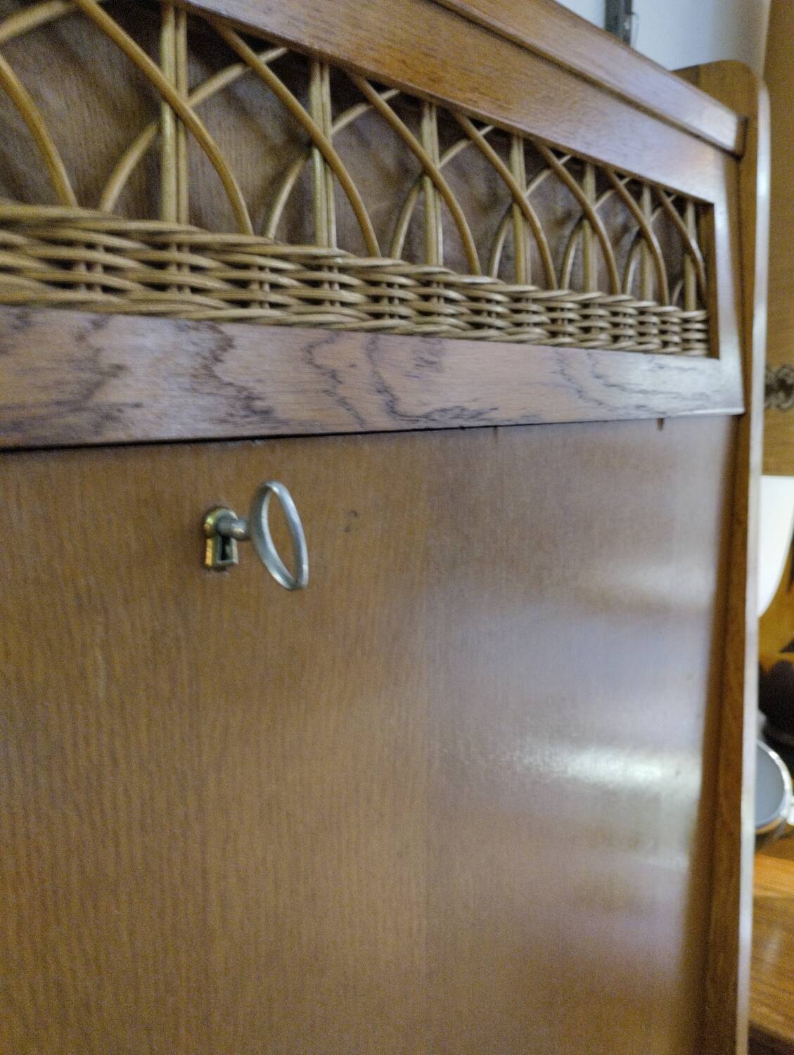 Rattan and oak secretary from the 60s