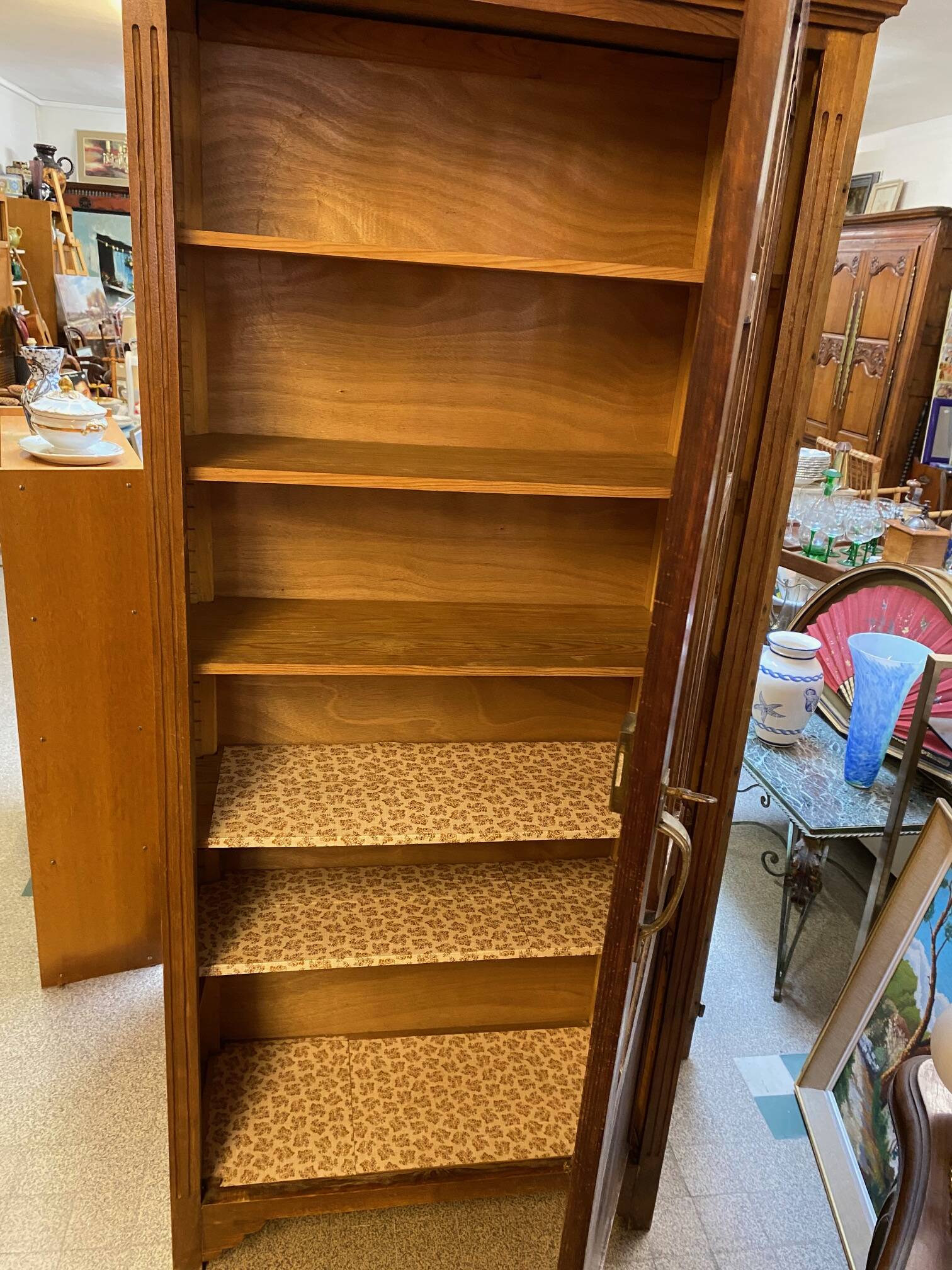 1940s school library in light oak with glass door and shelves
