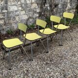 Chaises Formica jaune  pieds compas 1950