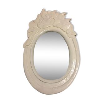 White mirror with wooden frame