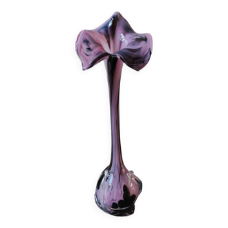 Elegant Large vase, Murano/Italy. Floral/Calla shape collar. Decorated with scrolls/lilac/plum waves. High 43 cm