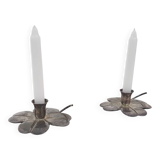Two silver clover candleholders by Carl Frederik Christiansen, Denmark