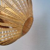 Teak veneer and hemp cord hanging lamp. Estimated 1950-60s