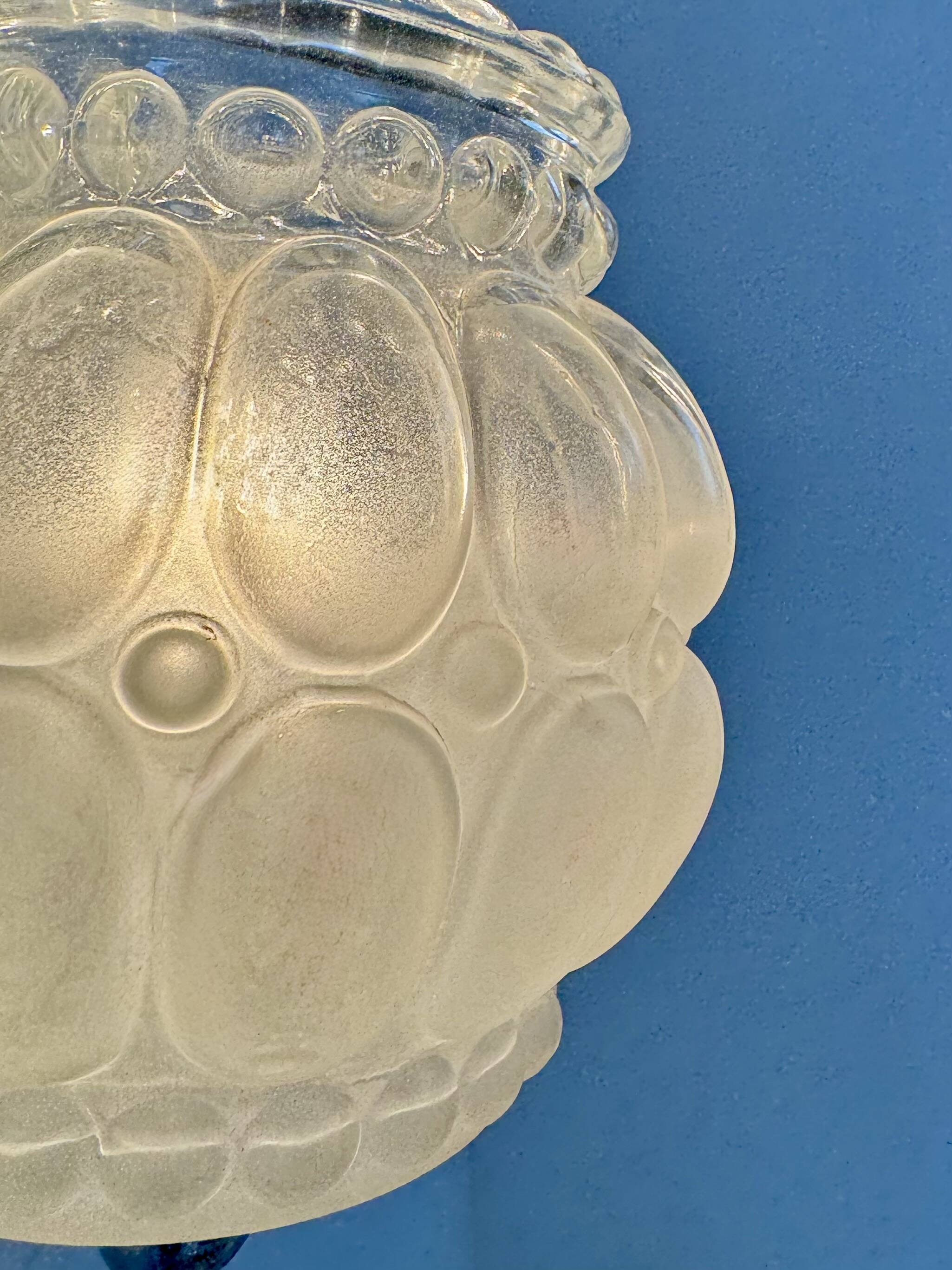 Pair of vintage chrome metal and bubble glass wall lights, France, 1950.