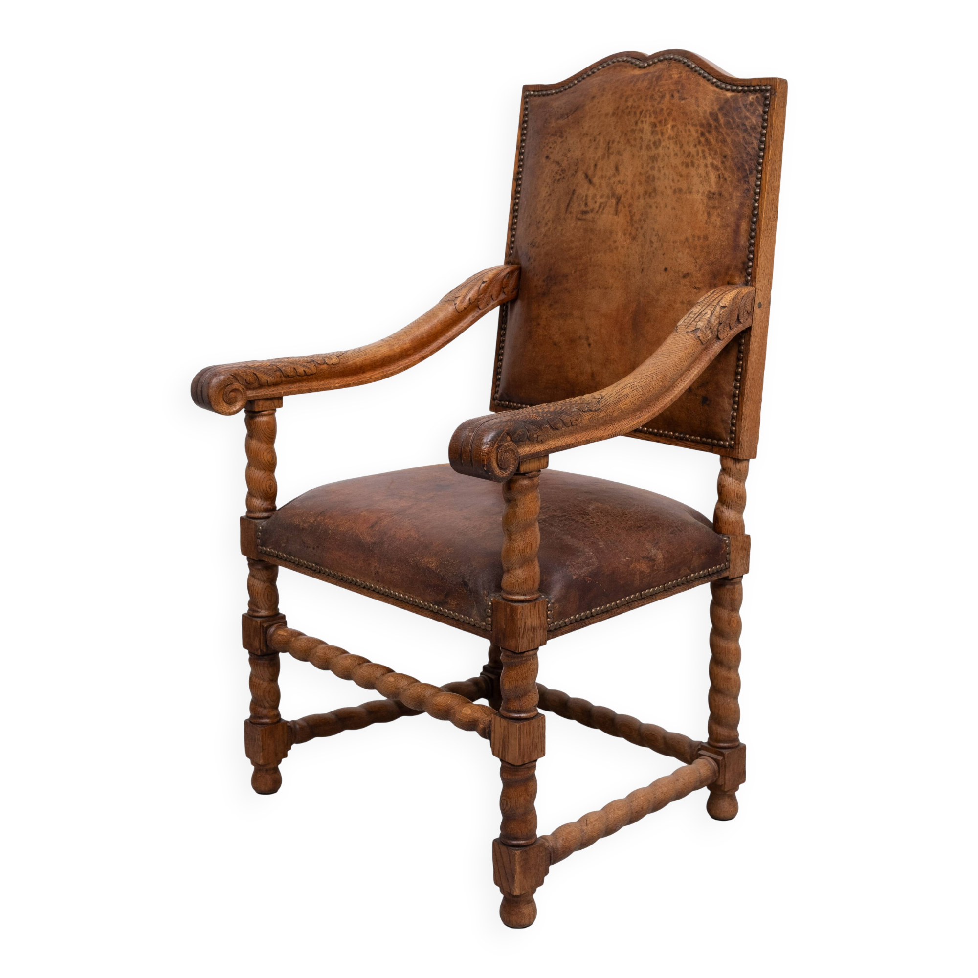Dutch 19th Century Oak Baroque open Arm Chair