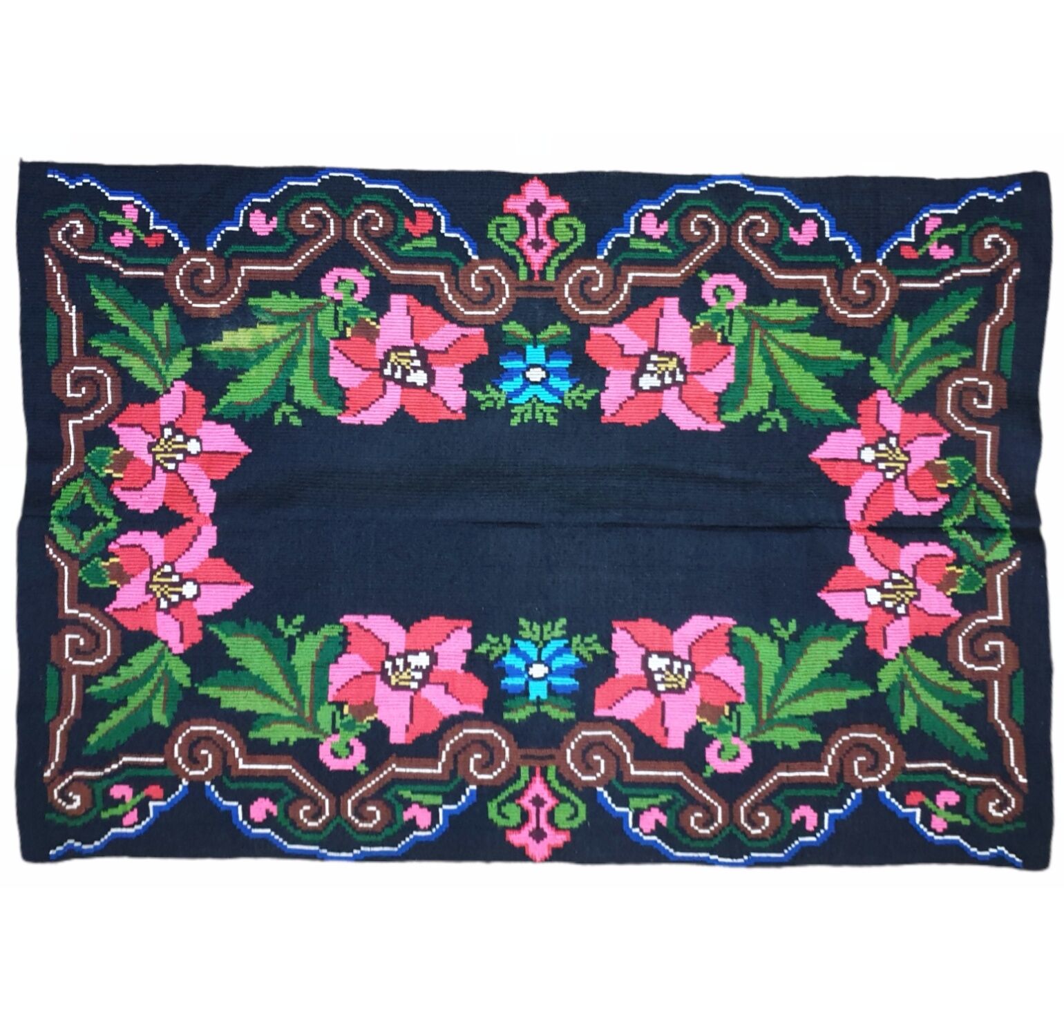 Romanian vintage carpet, throw with delicate flowers