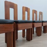 Ensemble de 6 chaises brutalistes en bois massif, Italie, années 1960