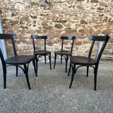 4 French chairs, Café brasserie model, curved wood from the 1970s