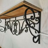 Wrought iron and wood wall shelf