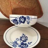 Ancient flowered salad bowl in blue St Amand