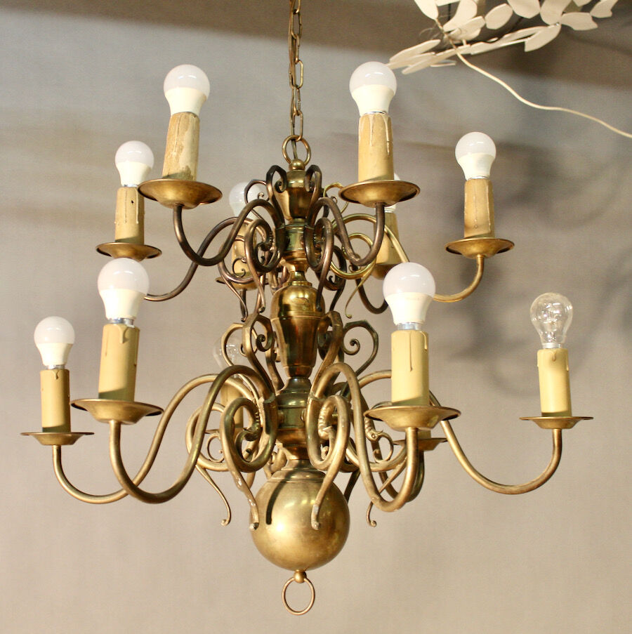 Dutch 2-tier chandelier, 12 light arms, 19th century