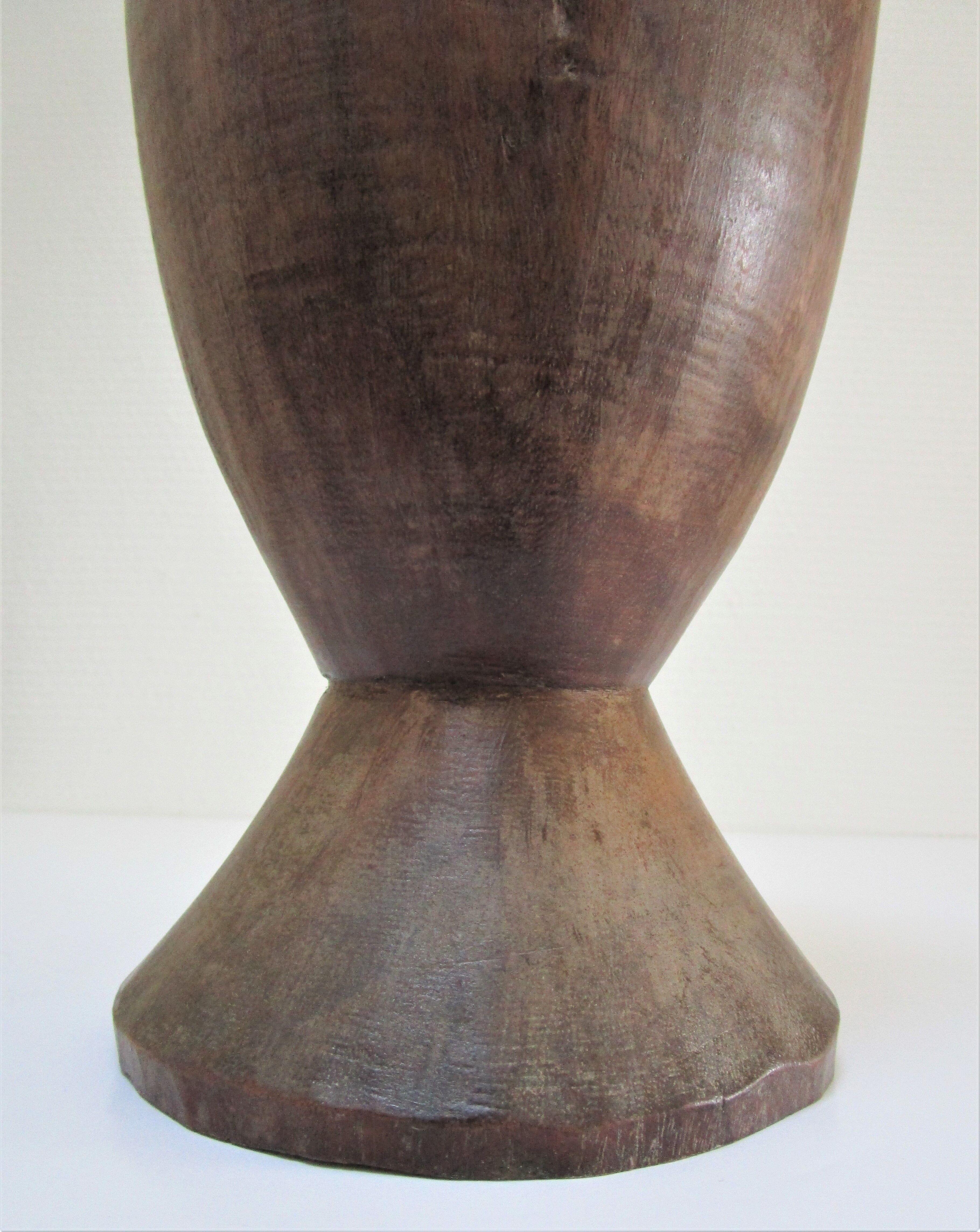solid wood vase carved brutalist vintage