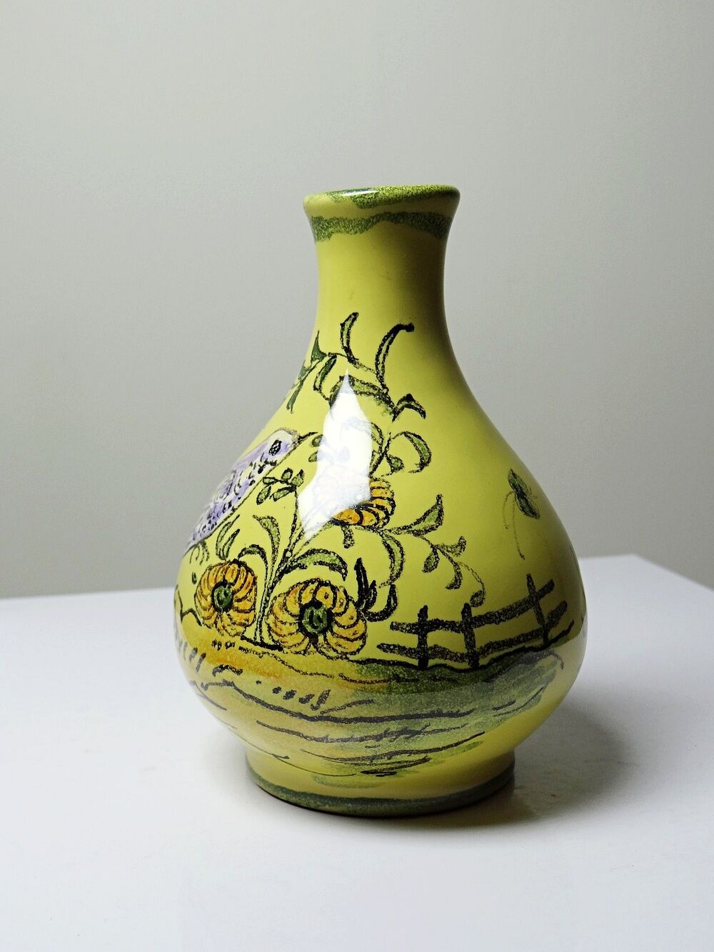 Small ceramic vase signed Henri Siffre Montpellier, bird decoration, 1950s-60s.