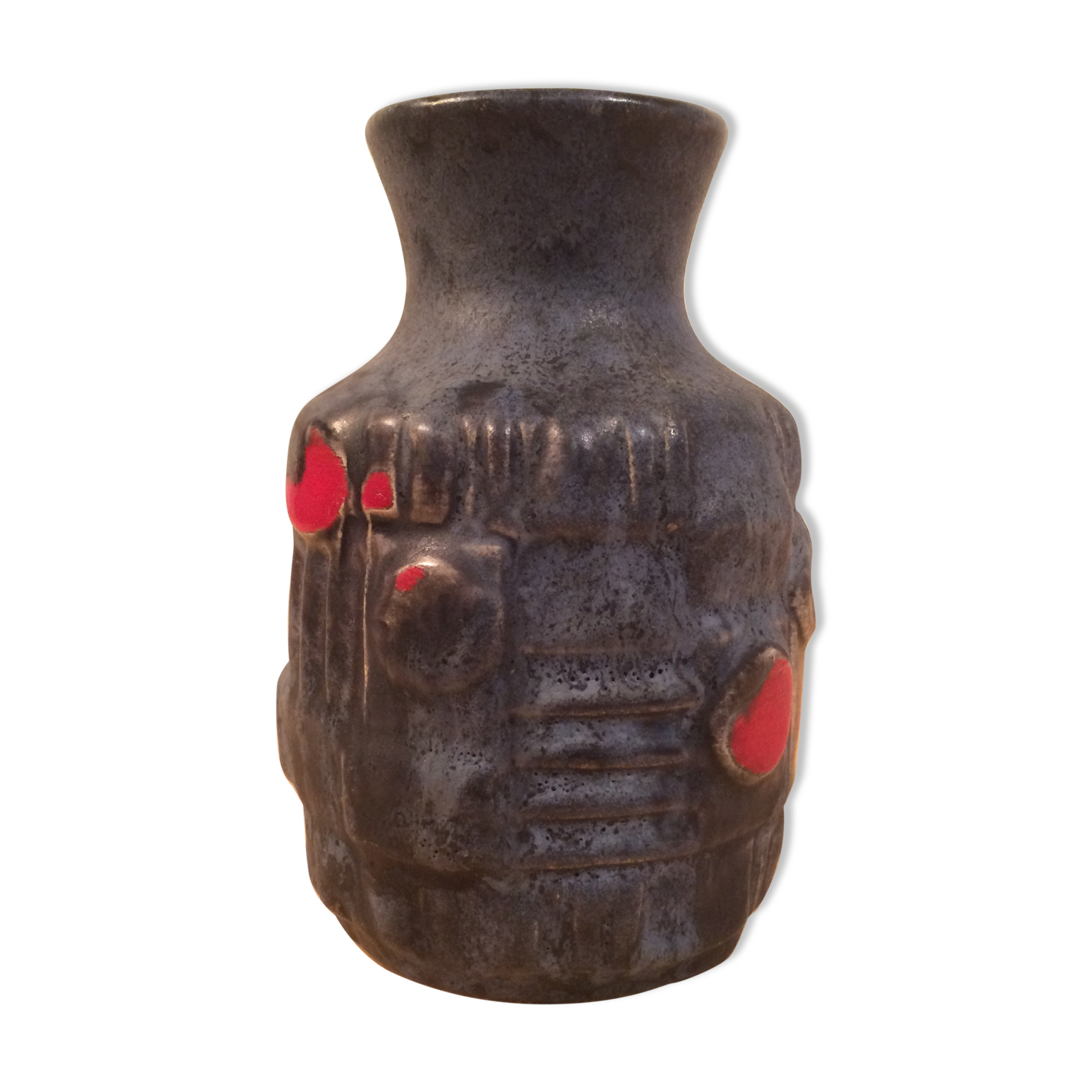 Ceramic vase geometric shapes black and red West Germany