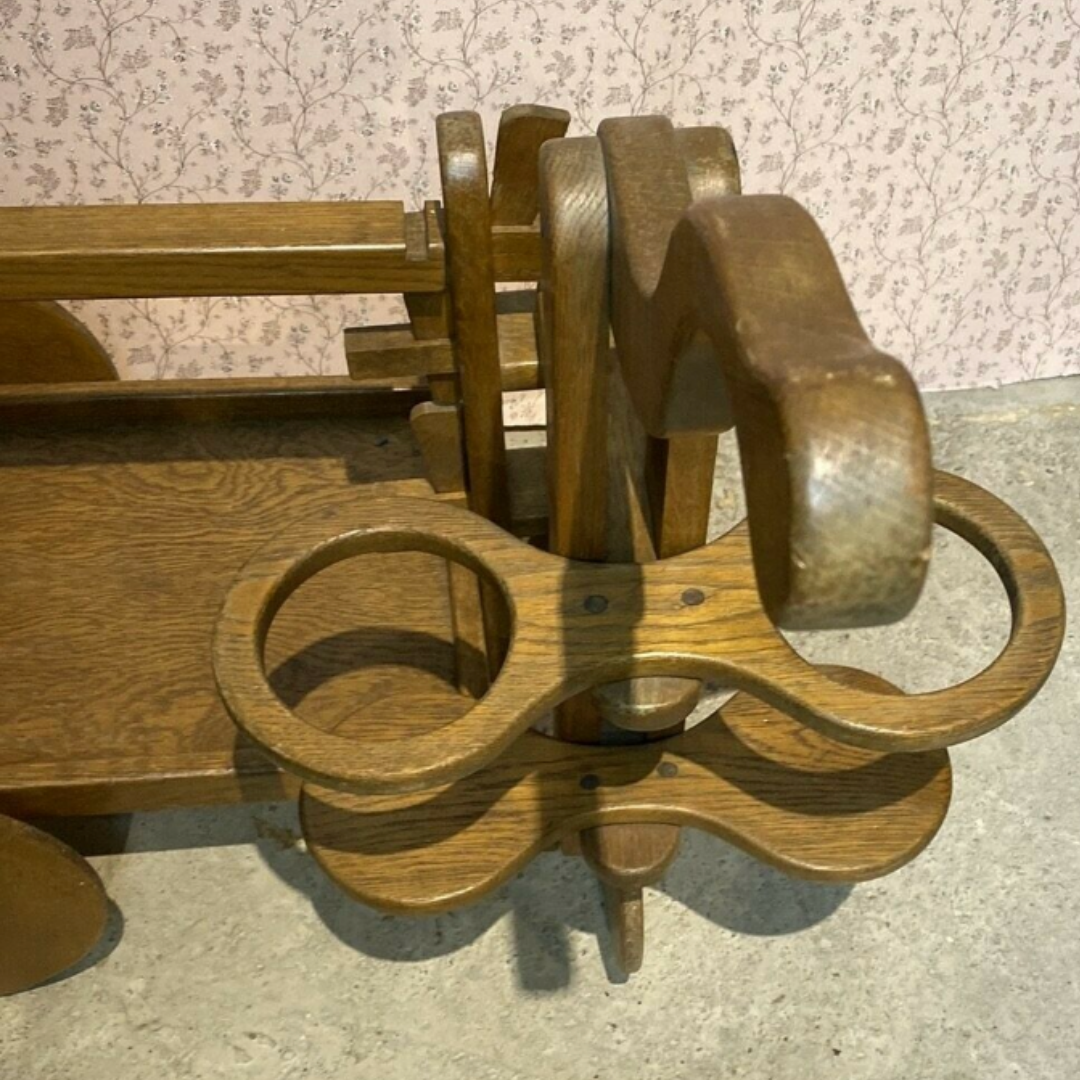 Midcentury brutalist modernist oak bar cart trolley, 1950s