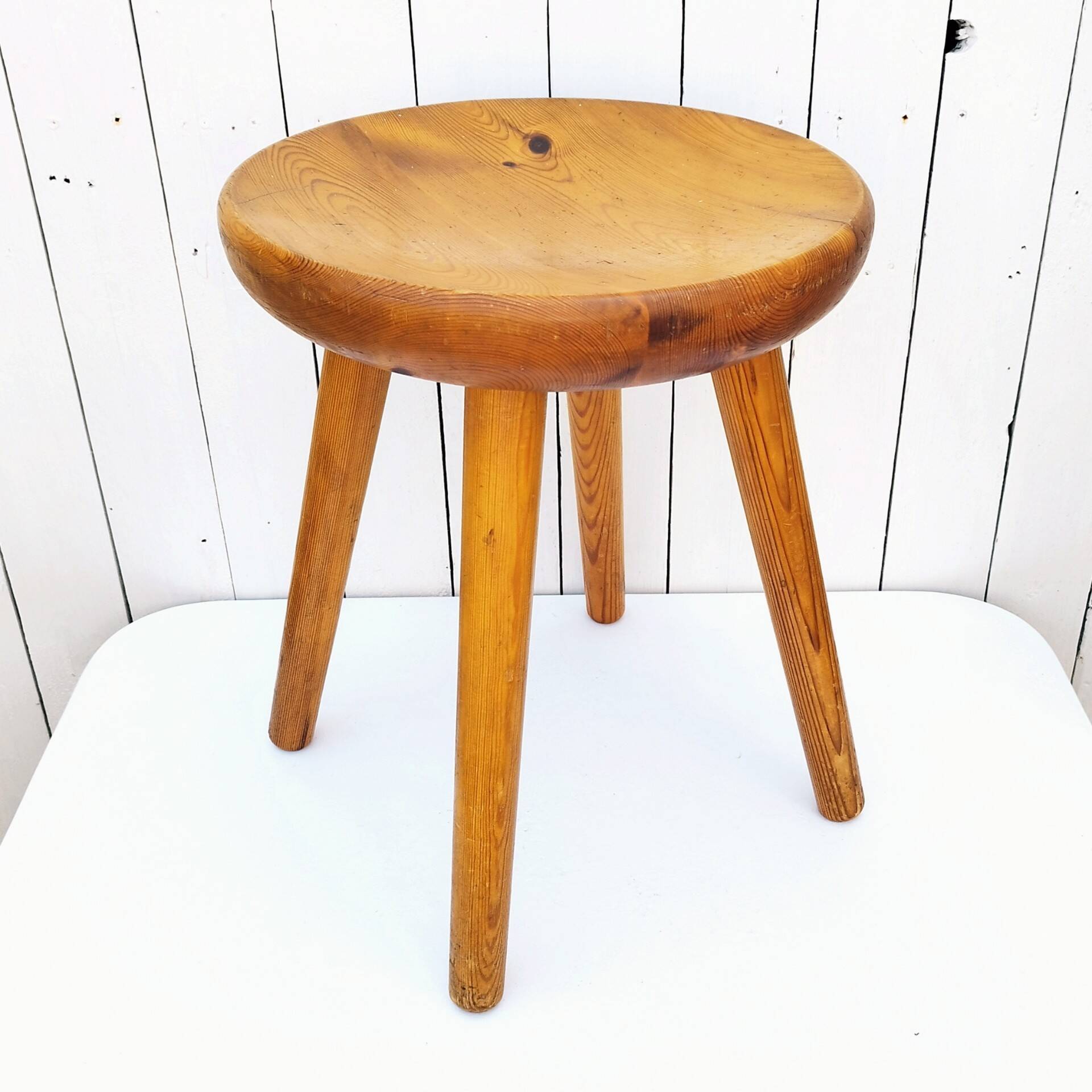 Large vintage folk art curved seat stool