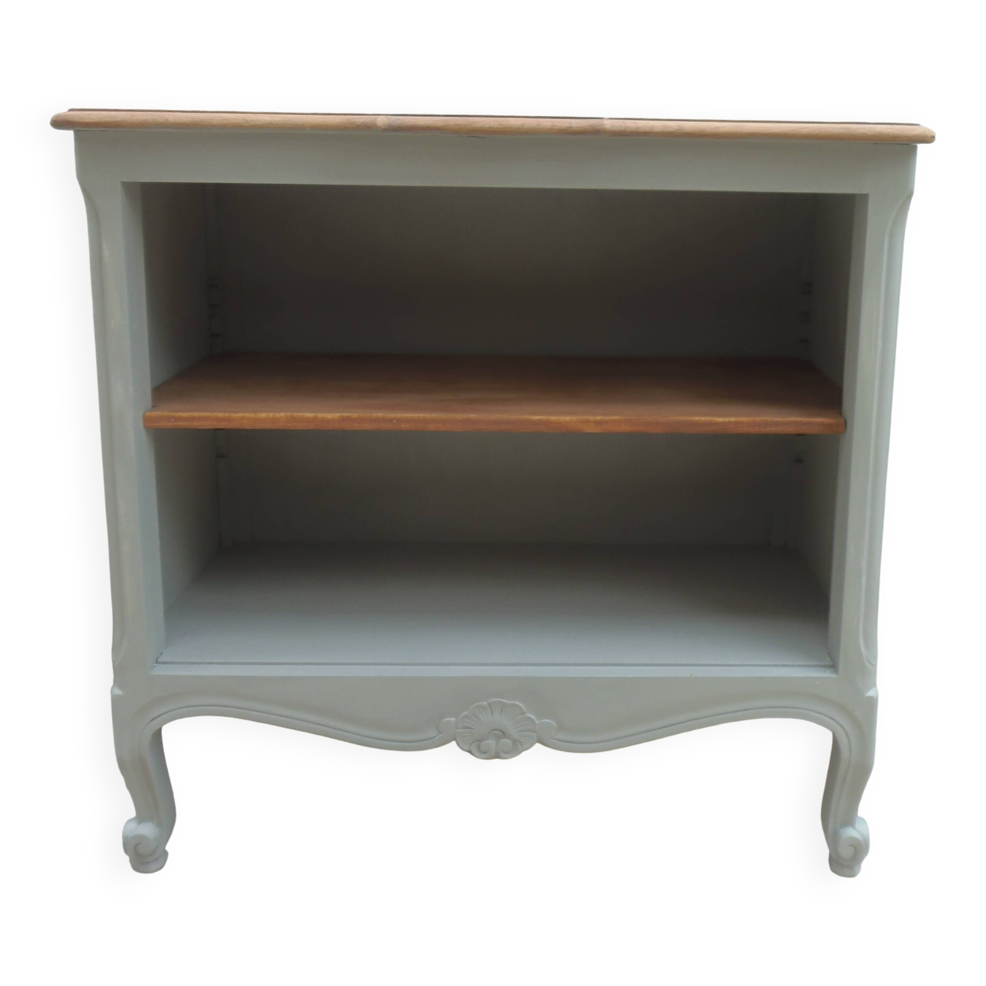 Louis XV style library renovated and enhanced in green-grey.