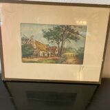 Colored etching in original Maison Bretonne frame