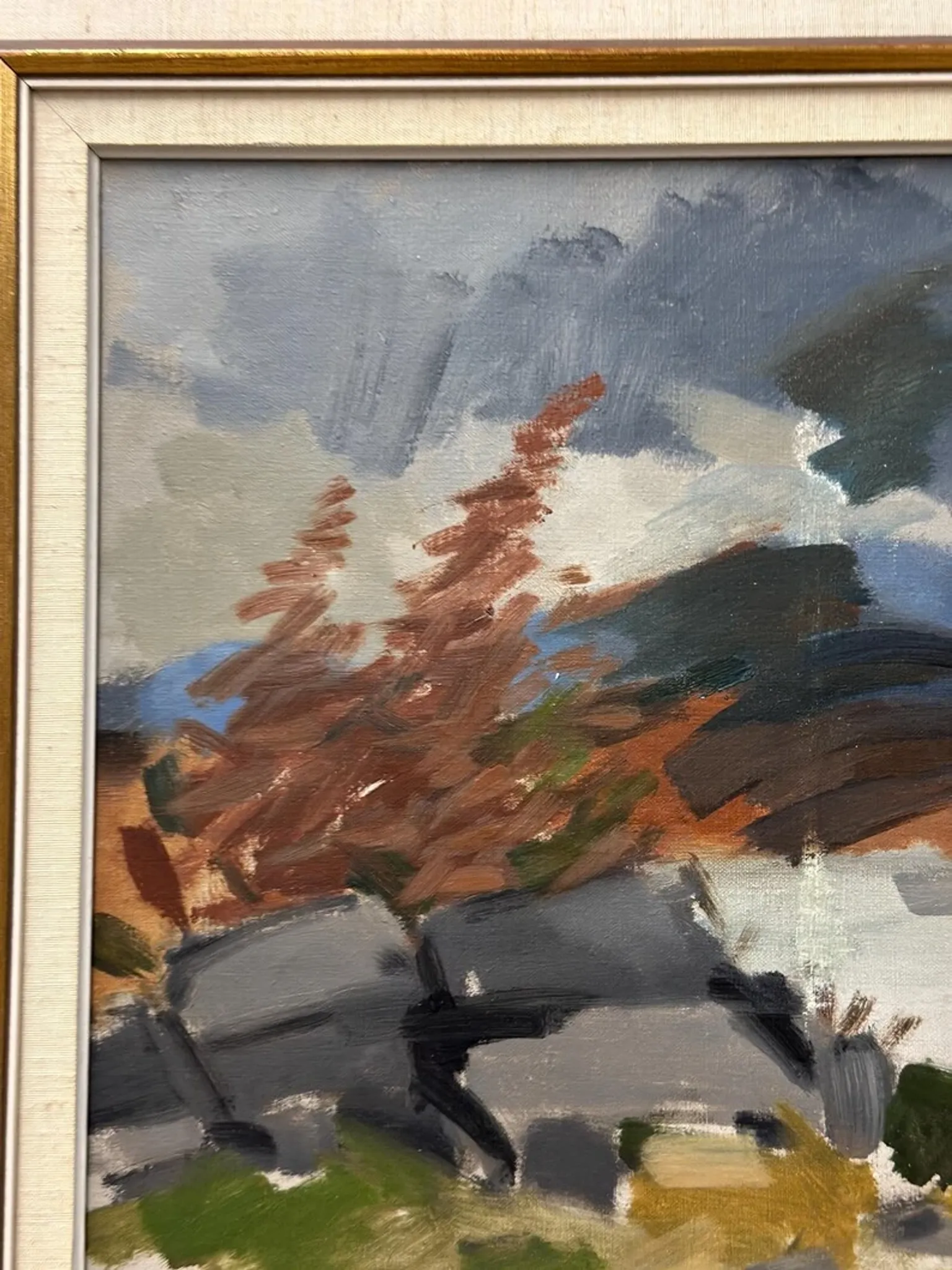 Original Swedish Oil on Canvas – “Landscape” by Ivar Hjertqvist – Vintage & Framed 74 × 65 cm (29" × 25.5")