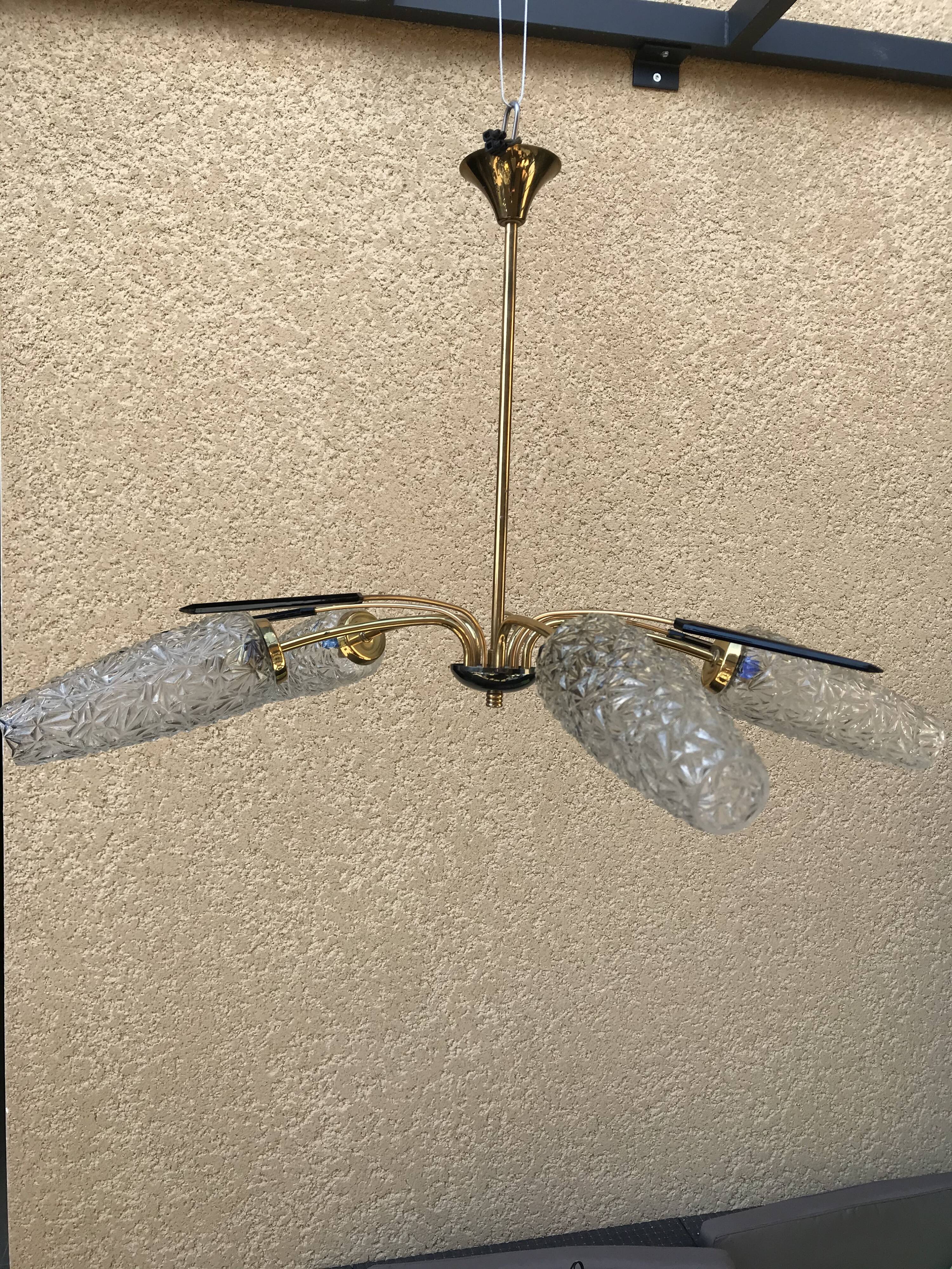 Brass and moulded glass chandelier