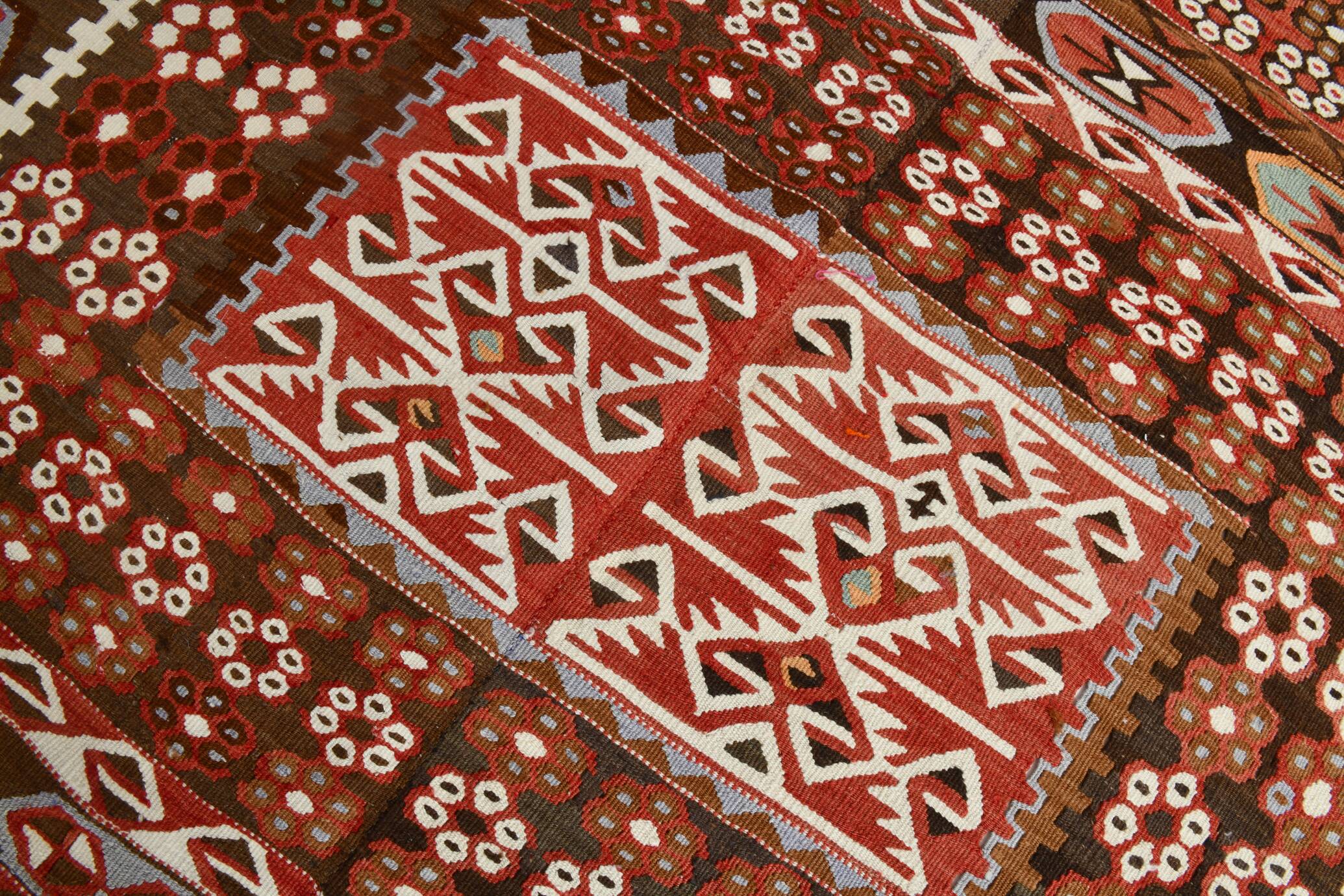 6x14 Kilim Warm Earthy Tons Long Wide Handmade Kilim Rug, 183x416 Cm