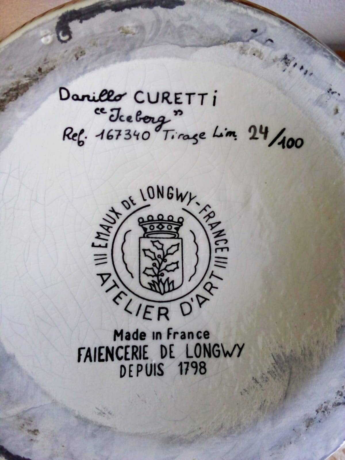 Vase Boule "ICEBERG" par Danillo CURETTI Emaux de Longwy Numéroté 24/100