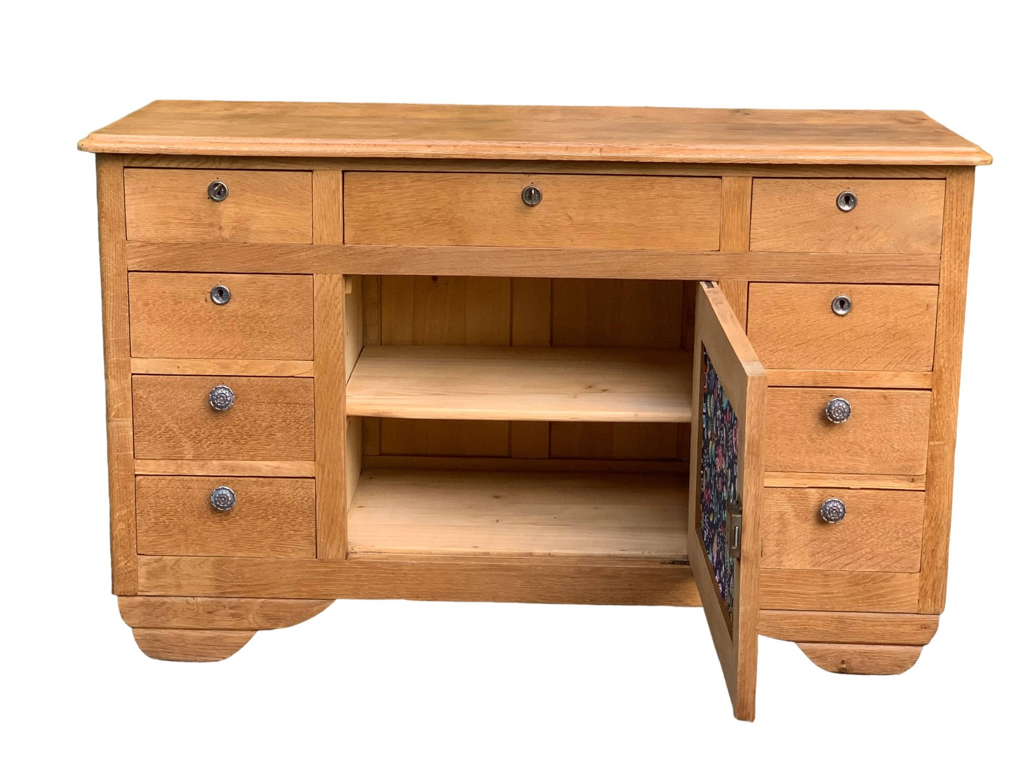 Buffet 9 tiroirs art déco chêne brut massif