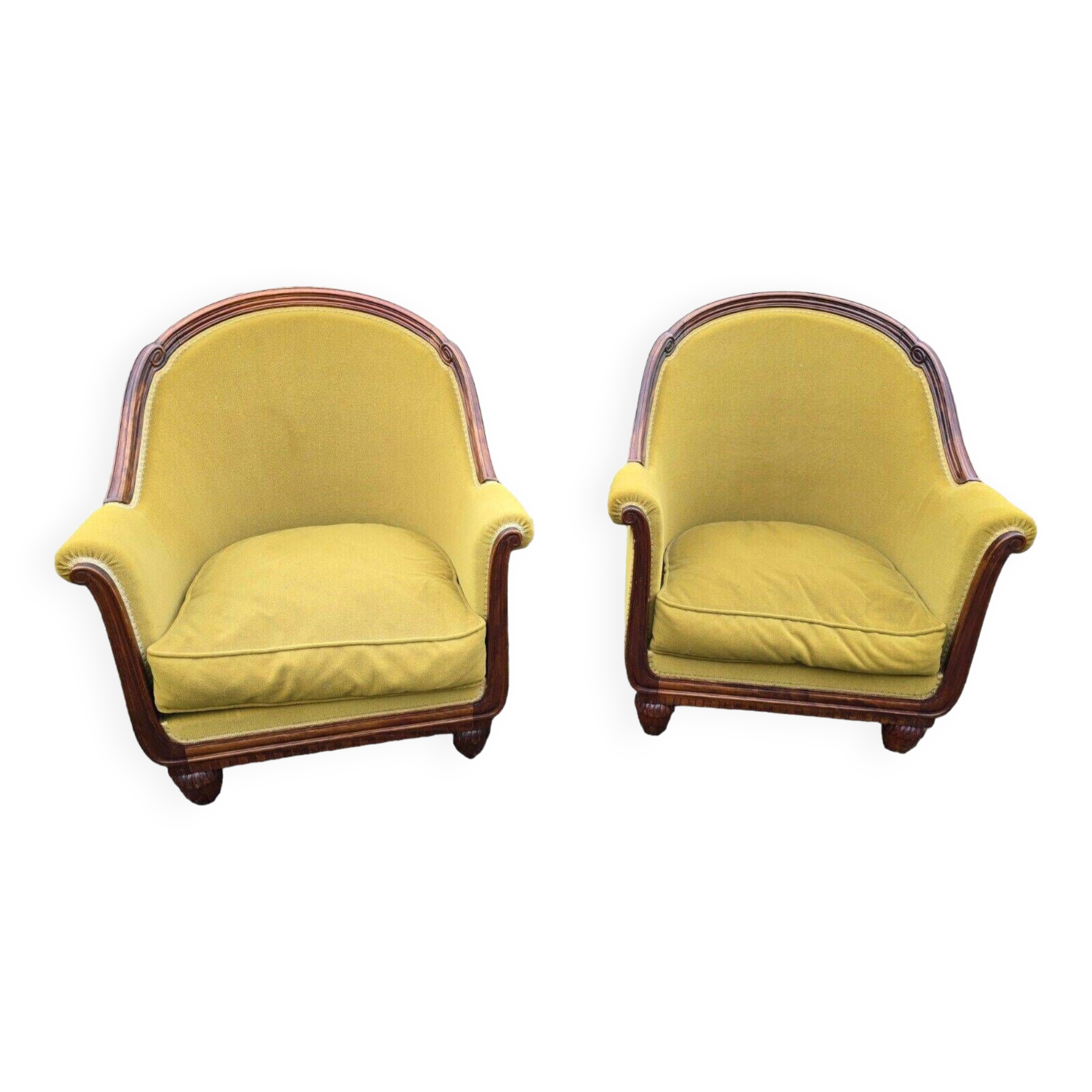 art deco style armchairs in mahogany (pair)