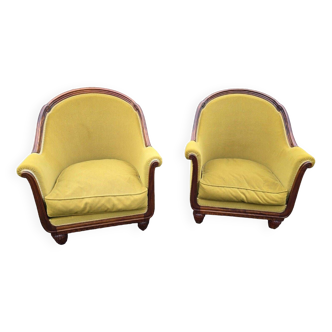 art deco style armchairs in mahogany (pair)