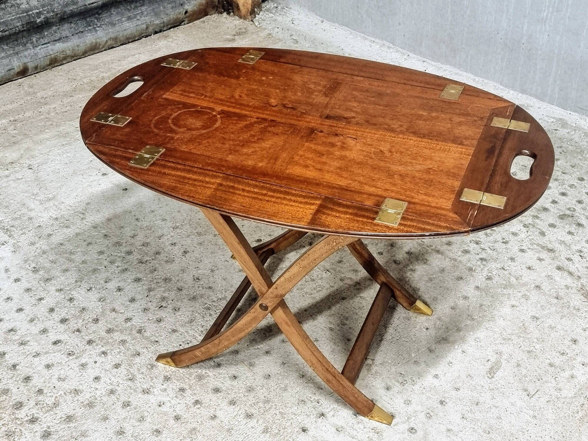 Vintage butler tray nautical side table mahogany