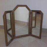 Miroir de table en triptyque français ancien en bois doré