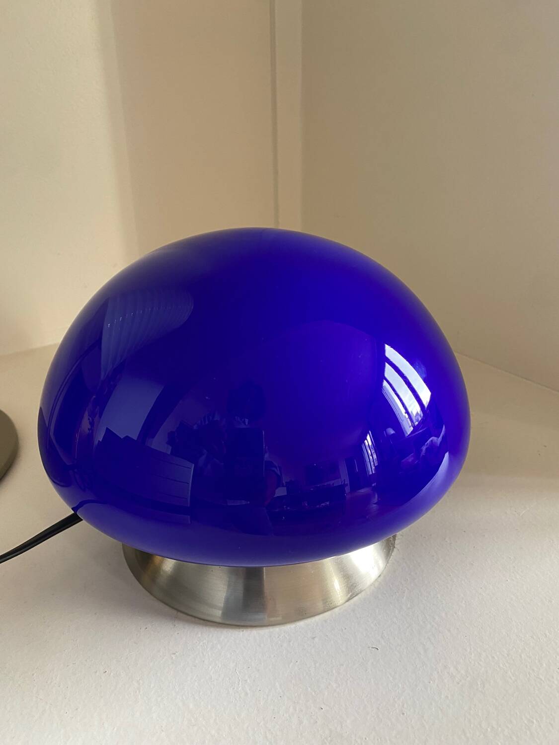 Vintage mushroom lamp globe blue glass 70s style