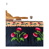 Romanian floral handwoven carpet made in wool, bohemian design with flowers